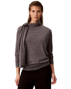 Calvin Klein Tie-neck Mock Neck Long-sleeve Sweater - Brown