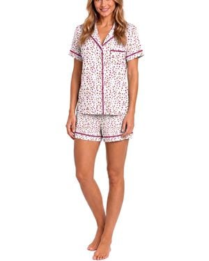 Jaclyn Intimates Short-sleeve Notch Collar Top & Shorts - Red