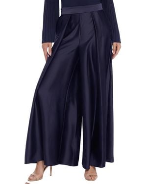 Muse Satin High Rise Pleated Wide-leg Pants - Blue