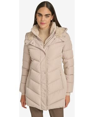 Calvin Klein Lined Hooded Puffer Coat - Natural