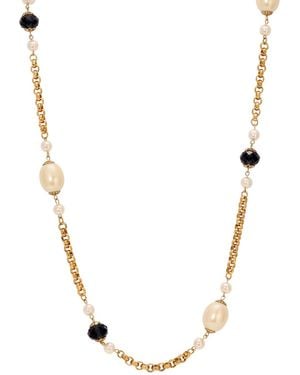 2028 Faux Cultivated Pearl Glass Bead Long Necklace - Metallic