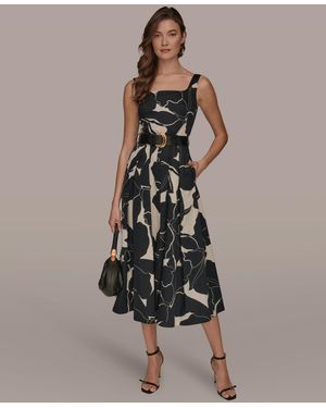 Donna Karan Floral Square Neck Midi Dress | Lyst