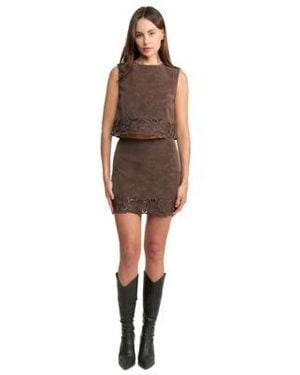 En Saison Zipper Back Top Zipper Back Mini Skirt - Brown