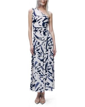 Nocturne Printed One-shoulder Draped Midi Dress - Blue