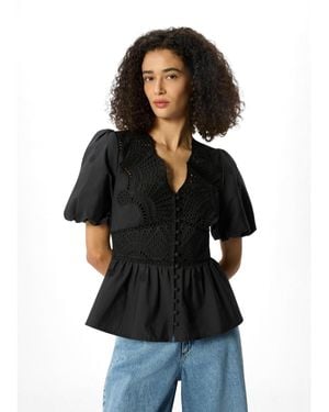 Whistles Cotton V-neck Blouse - Black