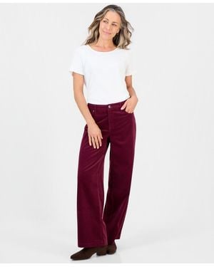 Style & Co. Petite Corduroy High-waisted Wide-leg Pants - Red