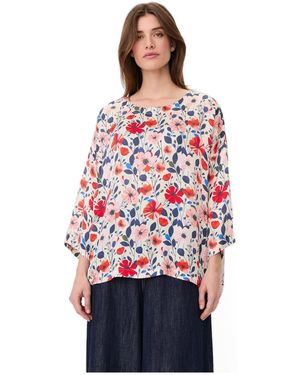 Masai Floral 3/4-sleeve Relaxed Tunic Blouse - Red