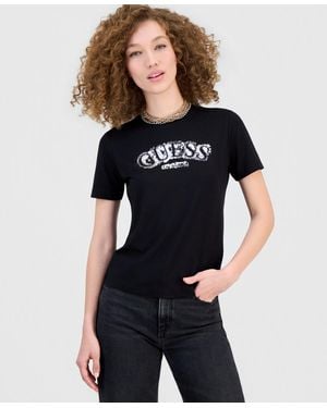 Guess Leona Crewneck Logo T-shirt - Blue