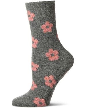Memoi "daisies" Non-skid Lavender Infused Crew-length Cozy Spa Sock - Gray