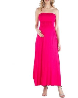 24seven Comfort Apparel Sleeveless Empire Waist Maternity Maxi Dress - Pink