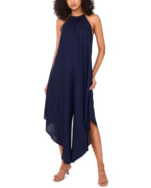 Msk Halter Beaded-trim Asymmetrical-hem Jumpsuit - Blue