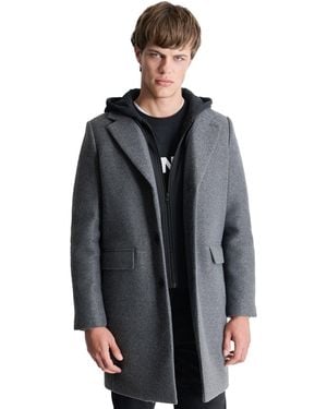 DKNY Removable Hood Notch-lapel Coat - Gray