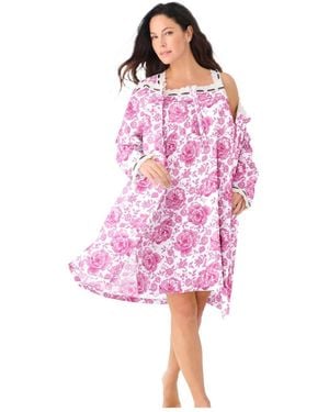 Only Neccessities Plus Size Short 2-piece Cabbage-rose Peignoir Set - Pink