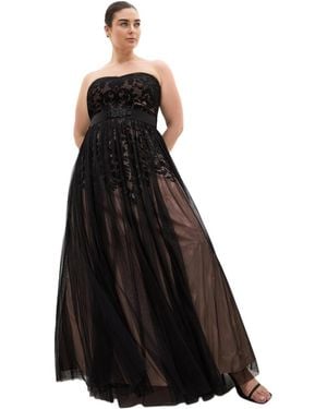 City Chic Plus Size Embroidered Tulle Maxi Dress - Black