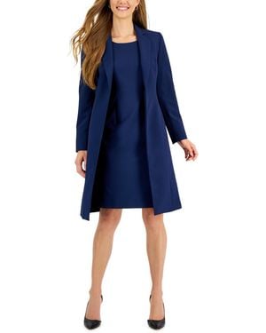 Le Suit Crepe Topper Jacket & Sheath Dress Suit Set - Blue