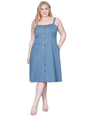 Standards & Practices Denim Square Neck Sleeveless Midi Dress - Blue