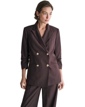 BCBGMAXAZRIA Long Double-breasted Peak-lapel Blazer - Brown