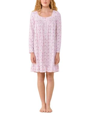 Eileen West Long-sleeve Floral-print Short Nightgown - Pink