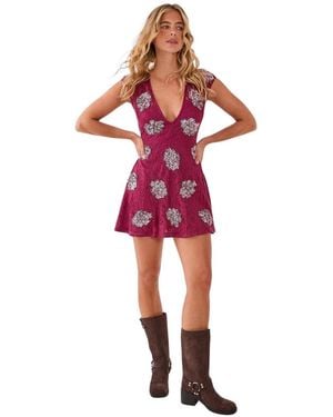 Nasty Gal Plunge Skater Mini Dress - Red