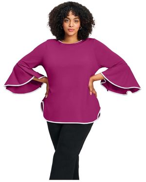 Avenue Plus Size Ivana Contrast Bell Sleeve Top - Purple