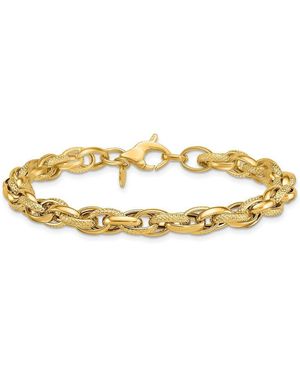Curata Jewelry Solid 18k Yellow Gold 7.5 Inch Italian 6.3mm Textured And Polished Woven Links Bracelet Link Bracelet - Metallic