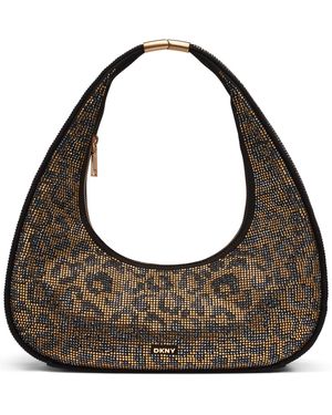 DKNY Margot Animal Print Embellished Medium Shoulder Handbag - Brown