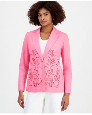 Tahari Embroidered One-button Jacket - Pink