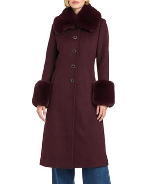 Vince Camuto Single-breasted Maxi Coat W/ Detachable Faux Fur - Purple