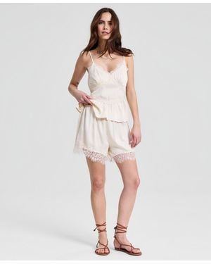 And Now This Satin Lace-trim Shorts - White