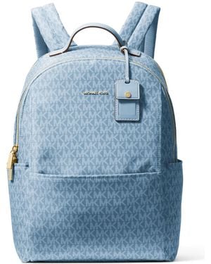 Michael Kors Sable Large Printed Signature Logo Backpack - Blue