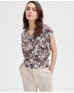INC International Concepts Printed Ruched-shoulder Top - Multicolor