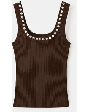 Mango Studs Ribbed Top - Brown