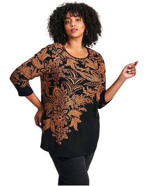 Avenue Plus Size Millie 3/4 Sleeve Top - Brown