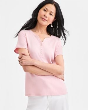 Style & Co. Petite Cotton Henley Short-sleeve T-shirt - Pink