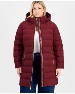 Michael Kors Plus Size Hooded Packable Puffer Coat - Red