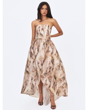 Miss Circle Micaela Watercolor Jacquard Chiffon Dipped Hem Gown - Natural