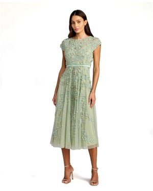 Mac Duggal Petite Floral Embellished Cap Sleeve Midi Dress - Green