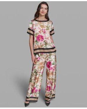 KARL LAGERFELD Short Sleeve Floral Printed Top Soft Floral Print Pull On Pants - Multicolor