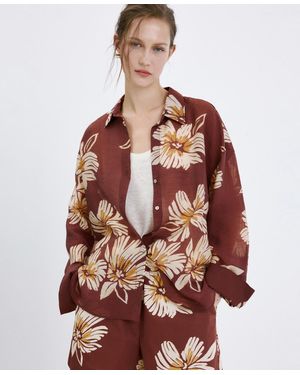 Mango Printed Lyocell Shirt - Brown