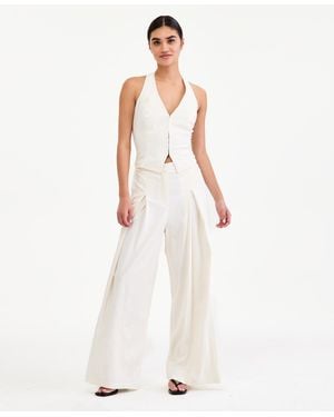BarIII High-rise Linen-blend Wide-leg Pants - White