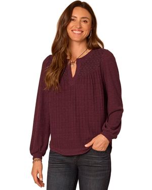 Democracy Petite Mandarin-collar Blouson-sleeve Blouse - Red