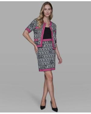 KARL LAGERFELD Crew Neck Button Front Sweater Skirt - Multicolor