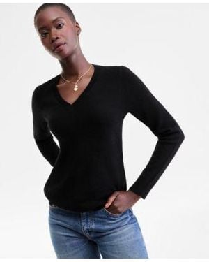 Charter Club 100 Cashmere V Neck Long Sleeve Sweater Pxs Xxl Macys Exclusive - Black