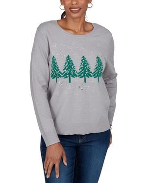 Ruby Rd. Holiday Embellished Crewneck Pullover Sweater - Gray