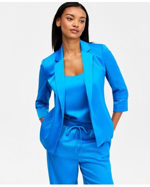 BarIII Satin Open-front Blazer - Blue