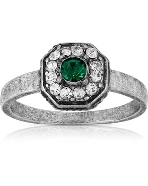 2028 Pewter And Clear Crystal Octagonal Ring - Green