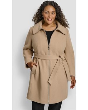 DKNY Plus Size Belted Coat - Natural