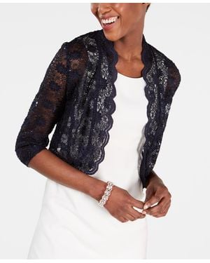 R & M Richards Scalloped Sequin Lace Bolero - Blue