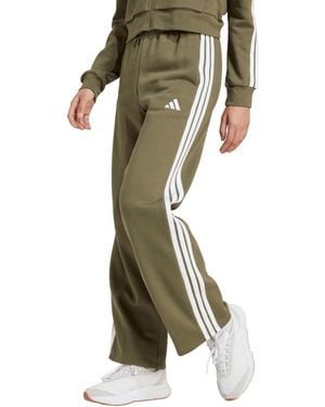 adidas Essentials Three Stripes Fleece Open Hem Pants - Green