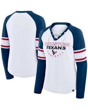 Fanatics White/navy Houston Texans Redzone Blitz Package Raglan Lace-up V-neck Long Sleeve T-shirt - Blue